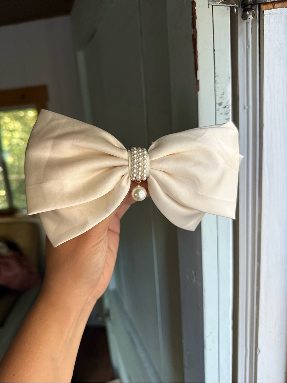 Target Cream Satin Pearl-Embellished Bow Hair Clip